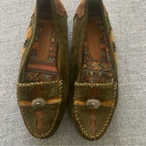 Hush Puppies Green, Brown and Gold Suede moccasins